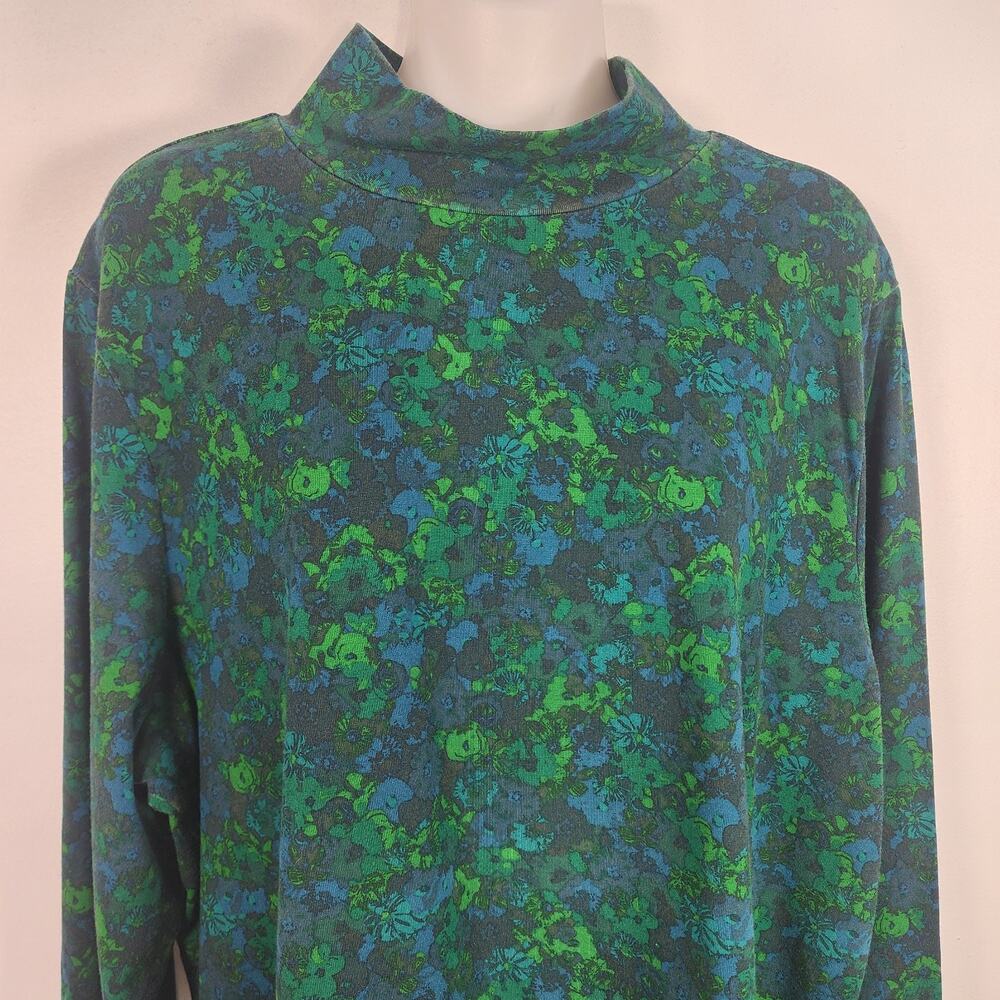 Isaac Mizrahi Live Womens Top Floral Printed Mock Neck Long Sleeve XL Knit Green - Picture 3 of 10